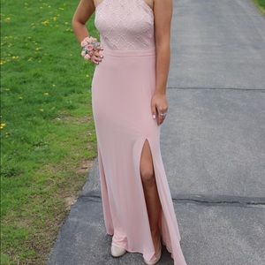 Jersey Long Prom Dress with Glitter-Lace Bodice